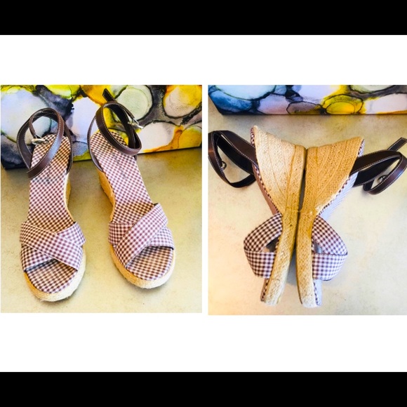 Montego Bay Club Shoes - EUC.  Versatile, plaid wedge heel vacation sandal.